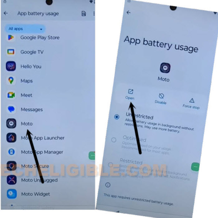 open moto app from app list page to bypass frp all moto android 14